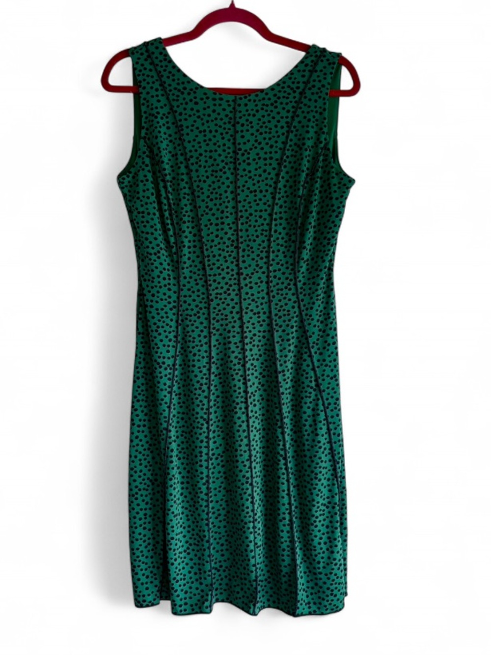 Enfocus Studio Green and Black Polka Dot Sleeveless Knit Dress Size 10